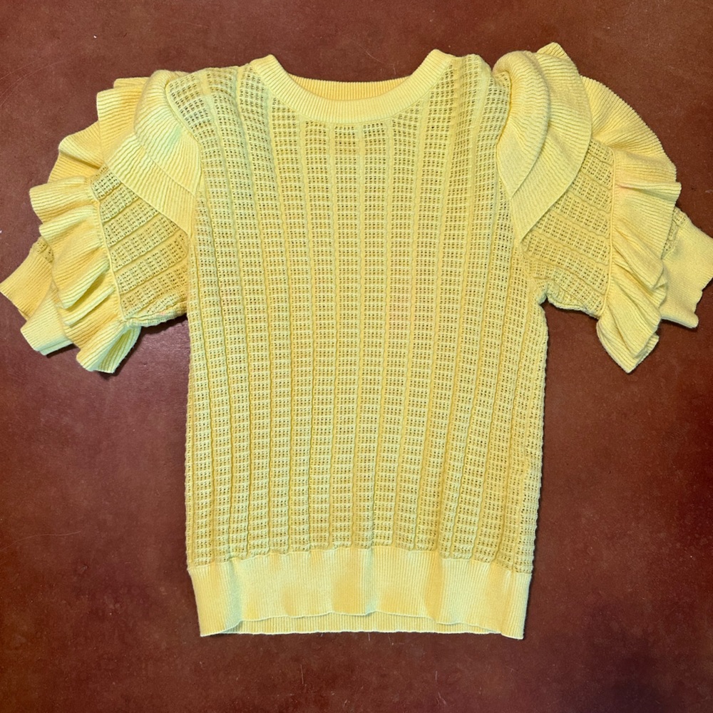 THML Bright Yellow Sweater with Ruffles Short Sleeve. Size Small. Worn once